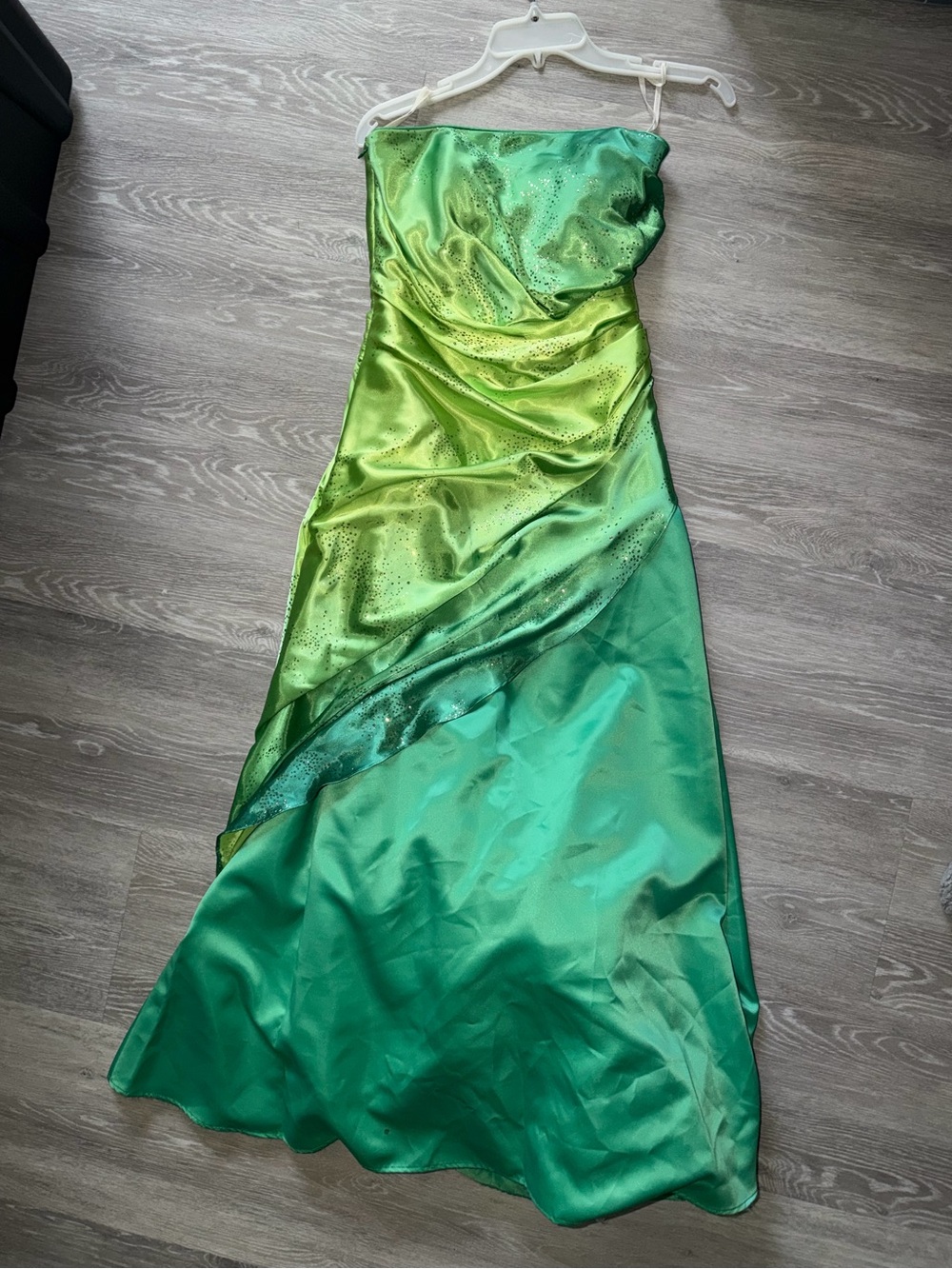 Jump Strapless Green Ombre Satin Gown